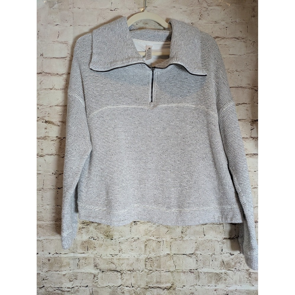 90 Degrees Yoga Sweatshirt XXL Cropped Light Gray Quarter Zip Speckled Athletic